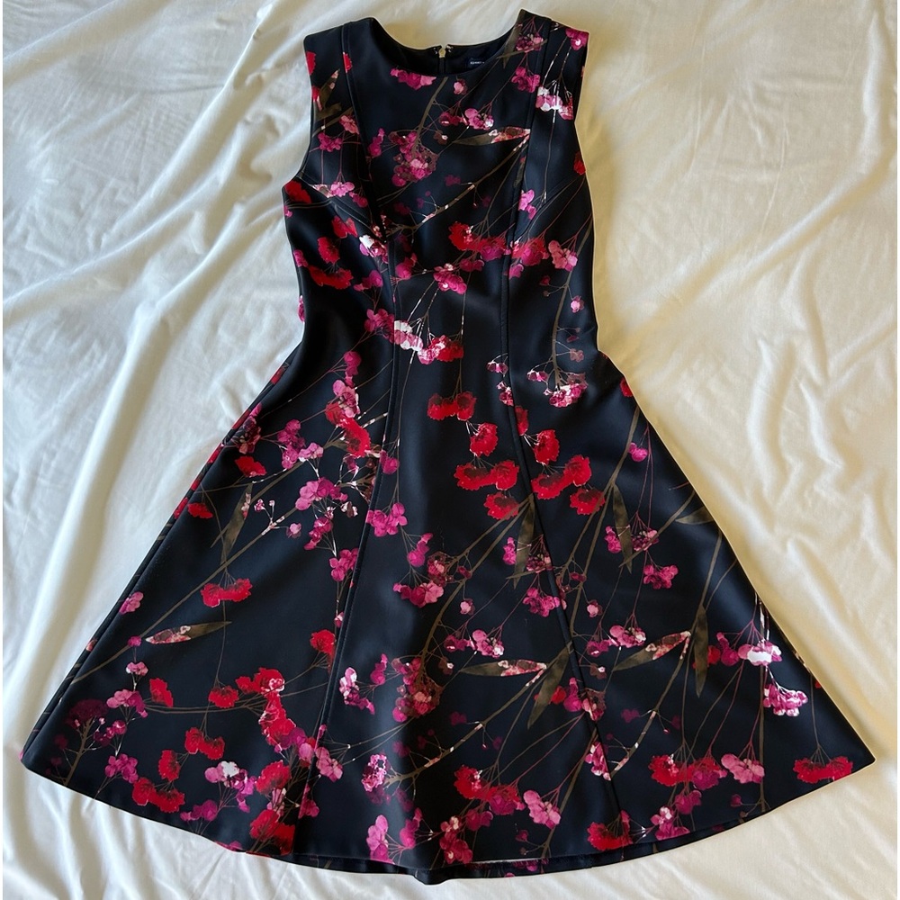 Tommy Hilfiger A-line floral dress. Navy with red and magenta flowers